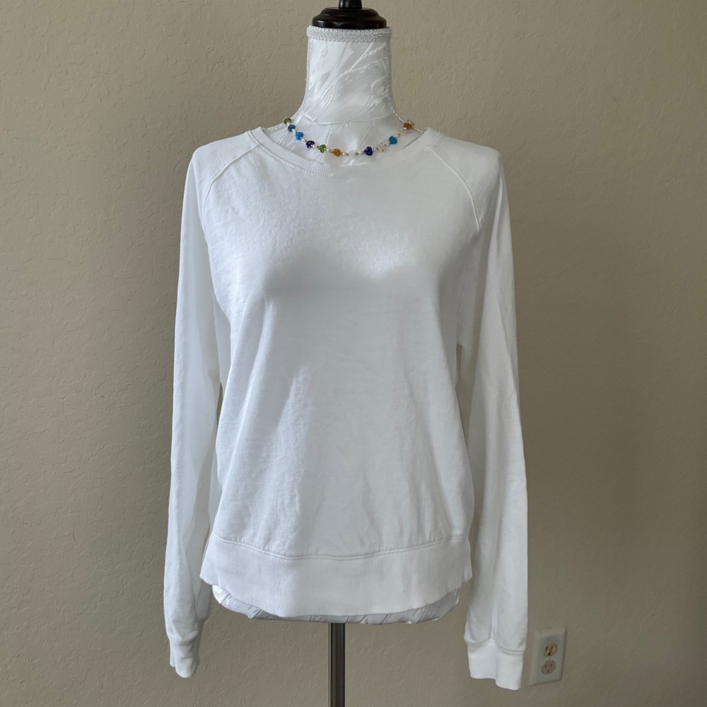 Athleta White Cozette Terry Sweatshirt Medium Long Sleeve Crewneck 100% Cotton